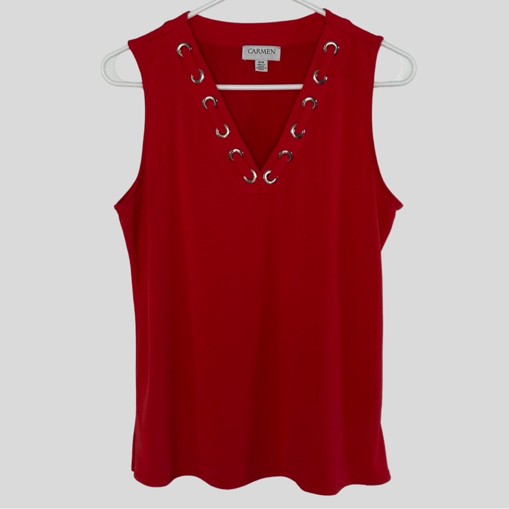 Carmen Marc Valvo Red Sleeveless Top